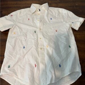 Polo Ralph Lauren White Button Down Embroidered Shirt Large 14-16 Pastel/Easter